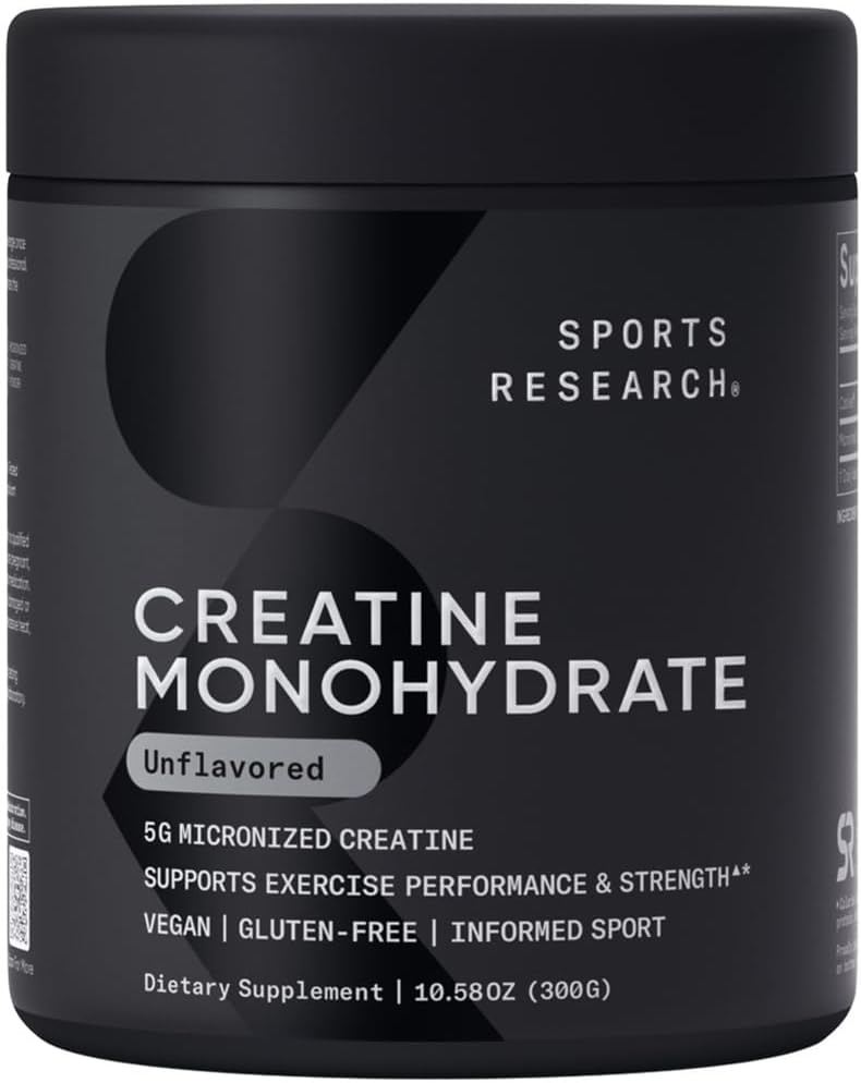 Sports Research Creatine Monohydrate - Gain Lean Muscle, Improve Performance and Strength and Support Workout Recovery - 5 g Micronized Creatine - 1.1LBS