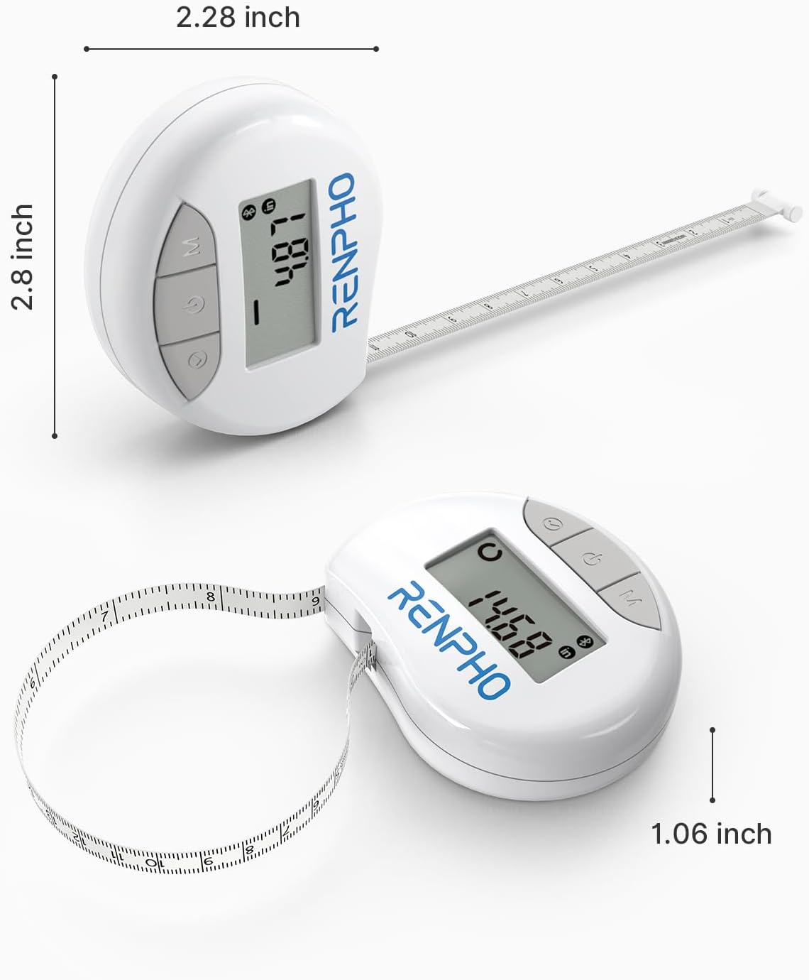 RENPHO Body Measuring Tape, Smart Tape Measure for Weight Loss, Bluetooth Fitness Equipment with App, Measuring Waist, Hip, Bust, Arms, Muscle Gain, Retractable, 60in /150cm, White