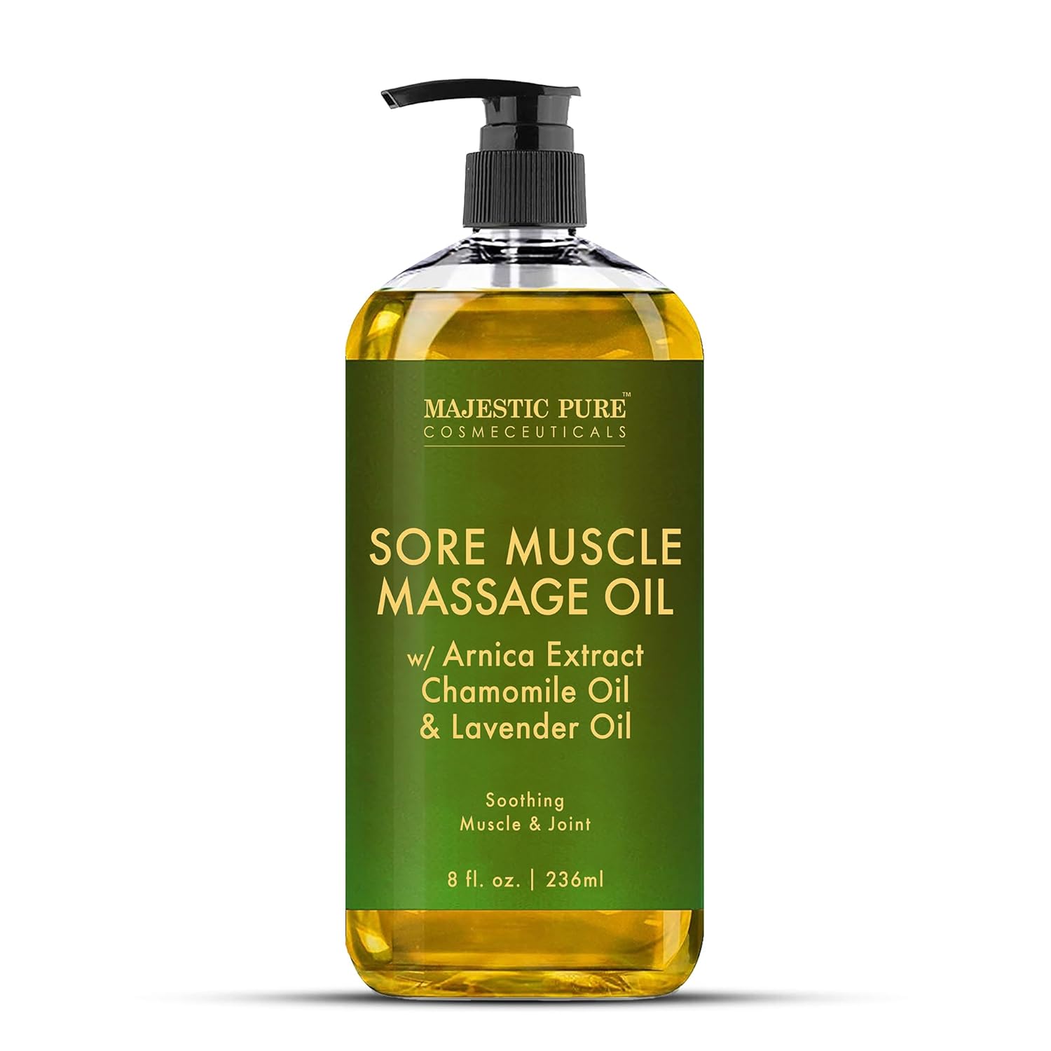 Majestic Pure Arnica Sore Muscle Massage for Massage Therapy - Natural Oil with Lavender and Chamomile Essential Oils - Multipurpose Instant Absorption Full Body Massage Oil - 8 fl. oz