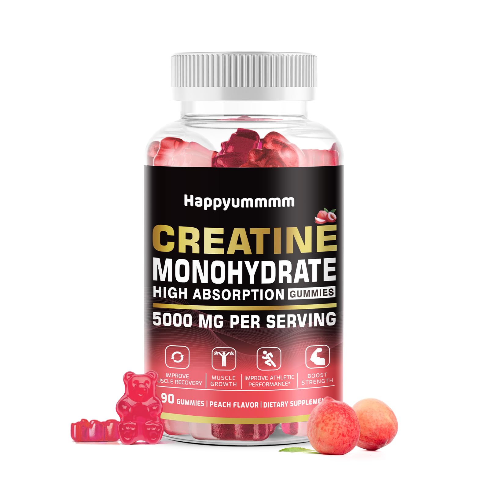 Creatine Monohydrate Gummies 5000mg for Men & Women, Chewables Creatine Monohydrate for Muscle Strength, Muscle Builder, Energy Boost, Pre-Workout Supplement(90 Count)-Strawberry.