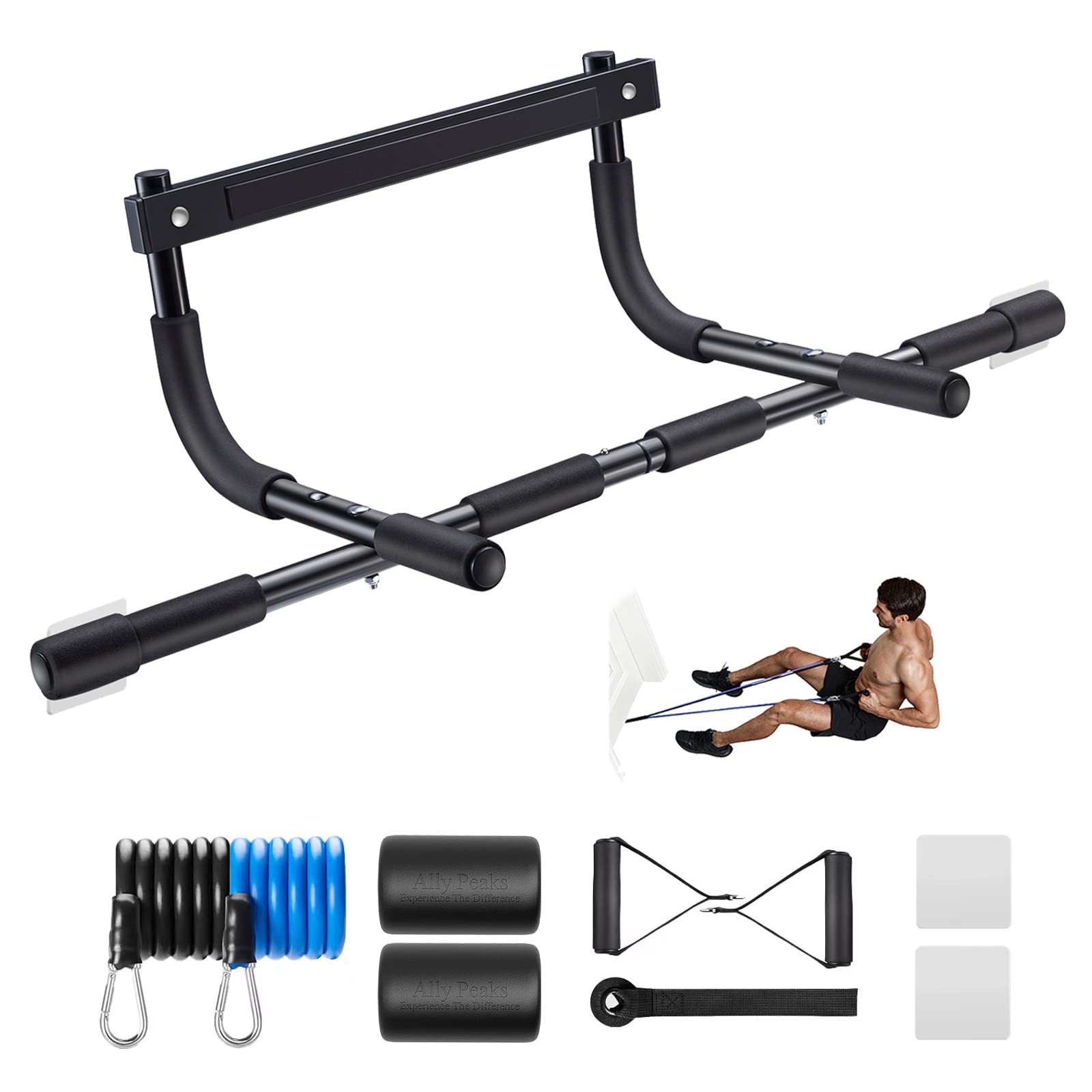 Ally Peaks Pull Up Bar for Doorway | Thickened Steel Max Limit 440 lbs Upper Body Fitness Workout Bar| Multi-Grip Strength for Doorway | Indoor Chin-Up Bar Fitness Trainer for Home Gym Portable