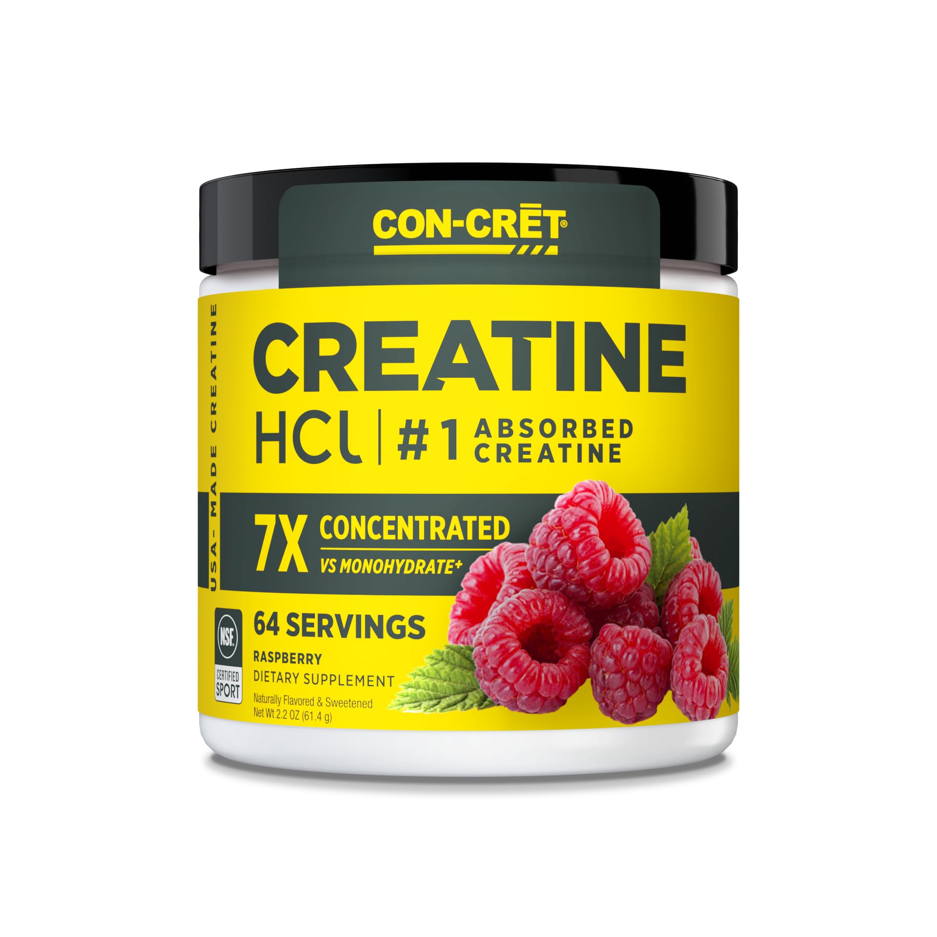 Creatine HCl Powder | Muscle, Cognitive, Cellular Energy Support | No Bloating or Cramps | USA Made & NSF Certified | Raspberry (100 Serving)