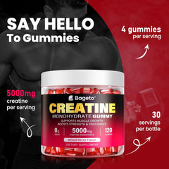 Creatine Monohydrate Gummies 5000mg for Men & Women, 120 Count Creatine for Enhanced Muscle Growth, Strength, and Recovery, Sugar Free Pre-Workout Supplement-Mixedberry Flavor