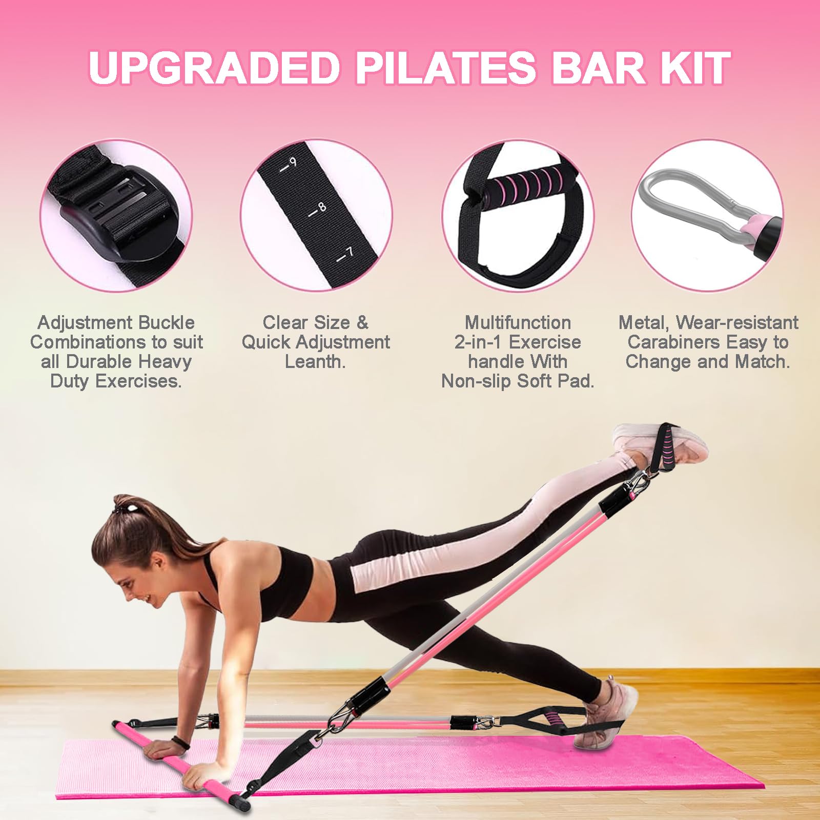 Pilates Bar Kit with Resistance Bands, Upgraded Multifunctional Screw Yoga Pilates Bar with Metal Adjustment Buckle, Portable Home Gym Pilates Bar for Women Men Full Body Workout Equipment Black…