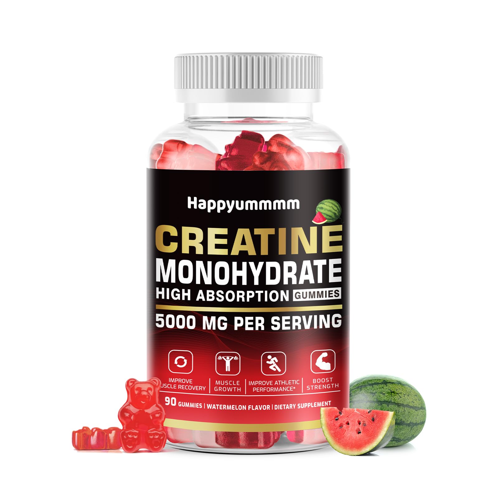 Creatine Monohydrate Gummies 5000mg for Men & Women, Chewables Creatine Monohydrate for Muscle Strength, Muscle Builder, Energy Boost, Pre-Workout Supplement(90 Count)-Strawberry.