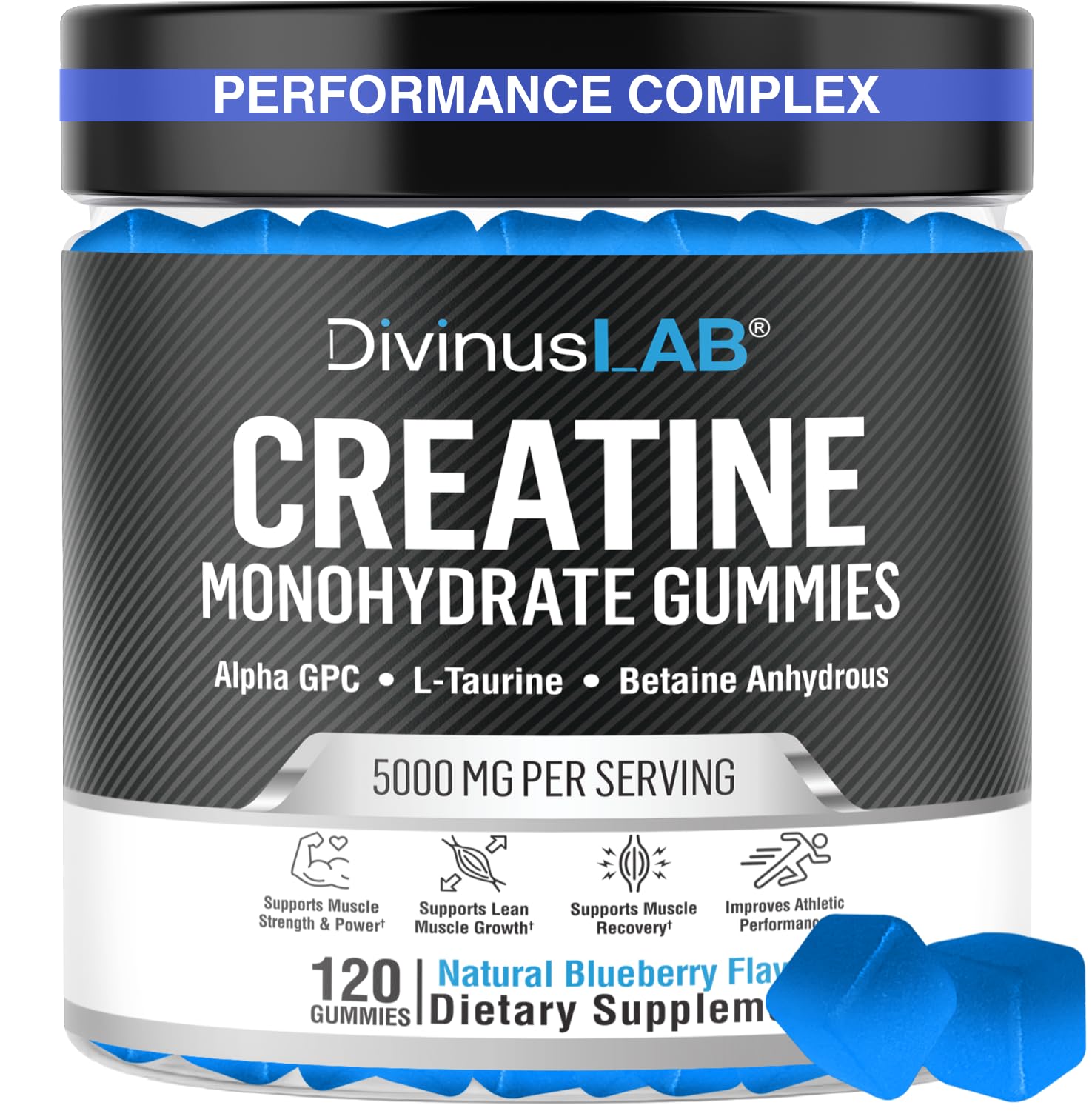 Creatine Monohydrate Gummies 5g (5000mg) for Men & Women - 120 Count, Sugar-Free Creatine Pre Workout Chews For Energy Boost, Creatine Supplement For Building Muscle and Strength, Vegan, Non-GMO