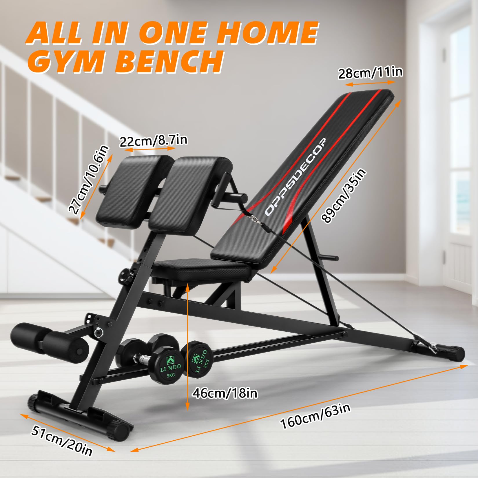 OPPSDECOR Adjustable Weight Bench with Hyper Back Extension, Preacher Curl, Roman Chair, Ab Sit up Bench for Full Body Workout, 900LBS Workout Bench, All-in-One Bench Press for Home Gym Equipment