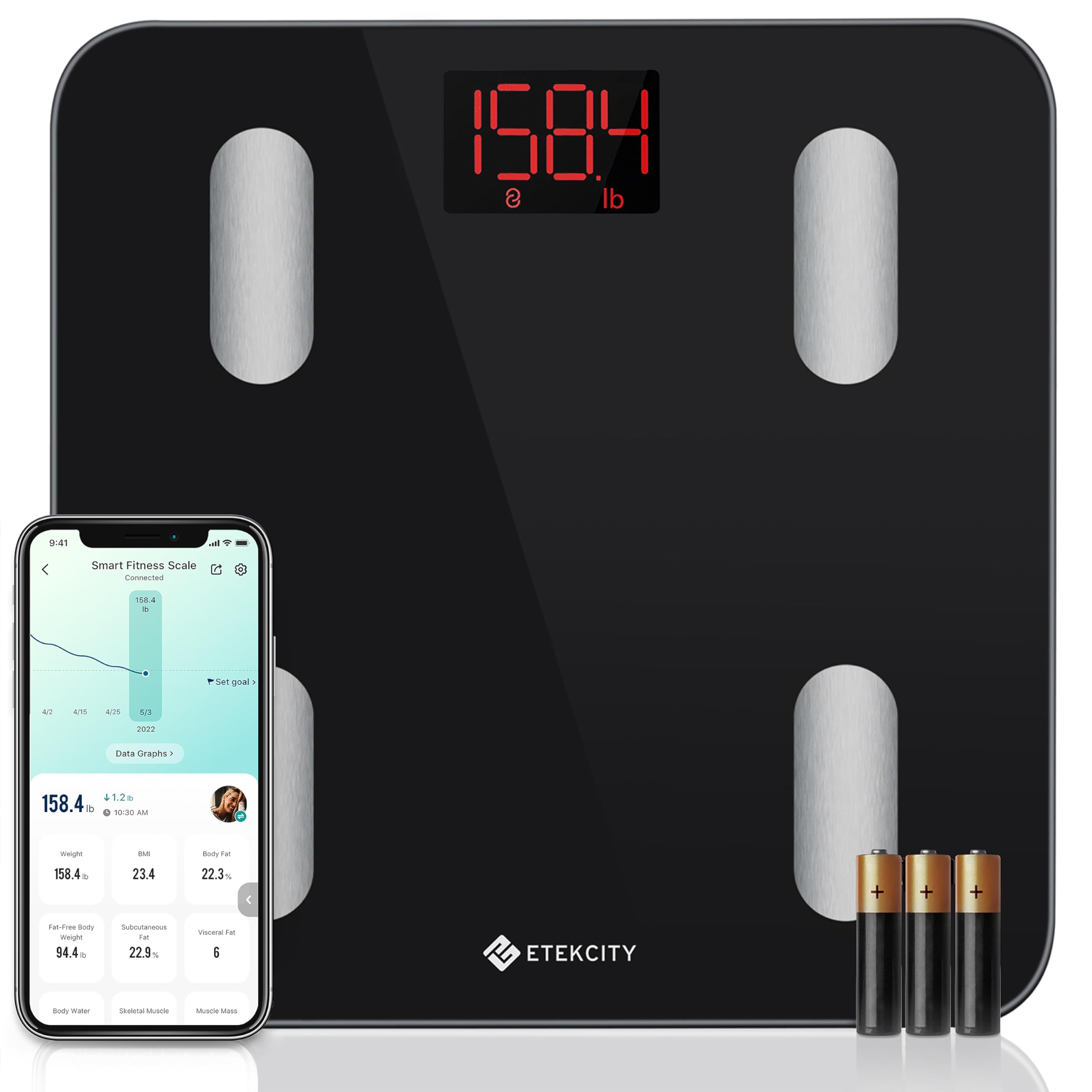 Etekcity Smart Scale for Body Weight FSA HSA Store Eligible, Bathroom Digital Weighing Scale with BMI, Body Fat, Muscle Mass, Accurate Bluetooth Home User Health Equipment Sync Apps