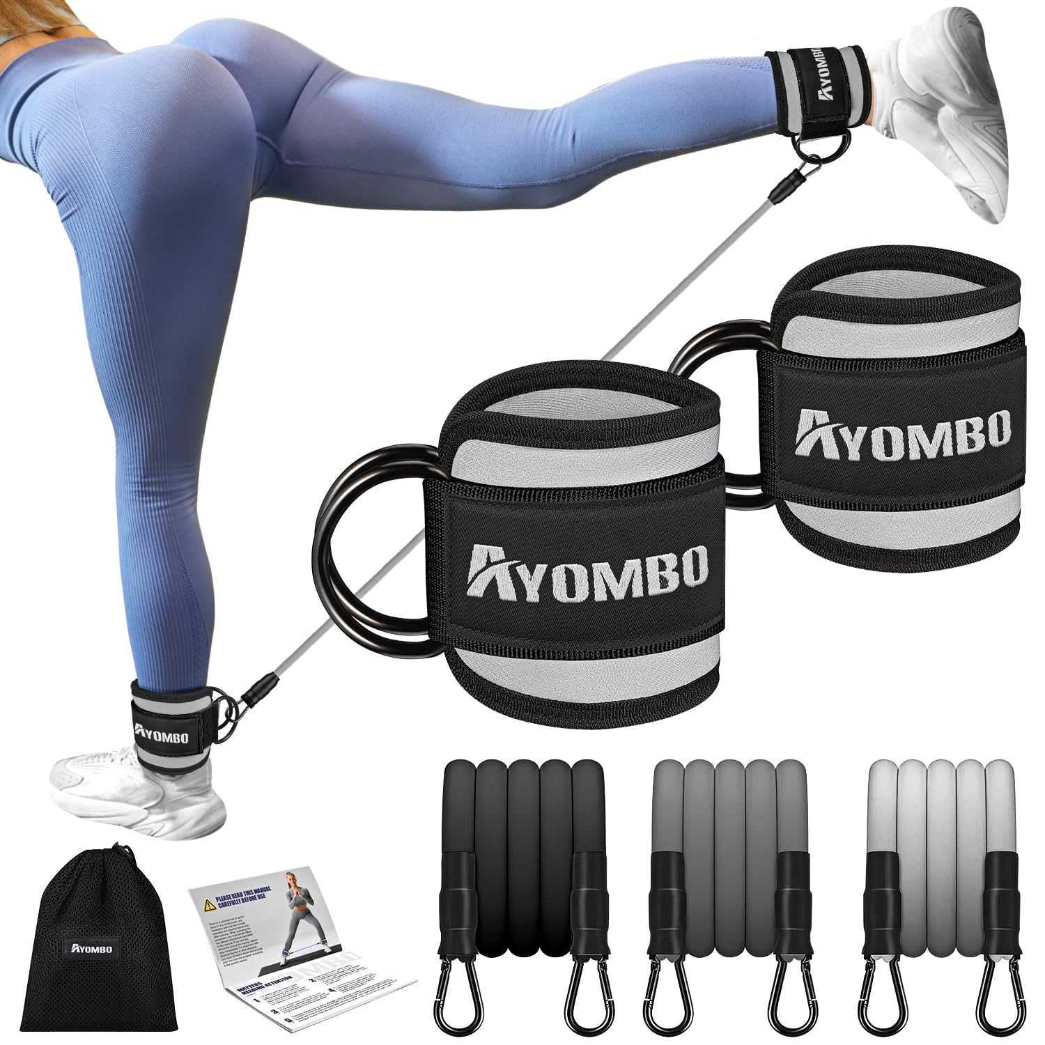 Ankle Resistance Bands with Cuffs, Home Gym Workout Equipment, Lifting Glute Butt Exercise Equipment for Women, Ankle Weights Fitness Band Set, Leg Booty Equipment for Training Perfect Body Shape