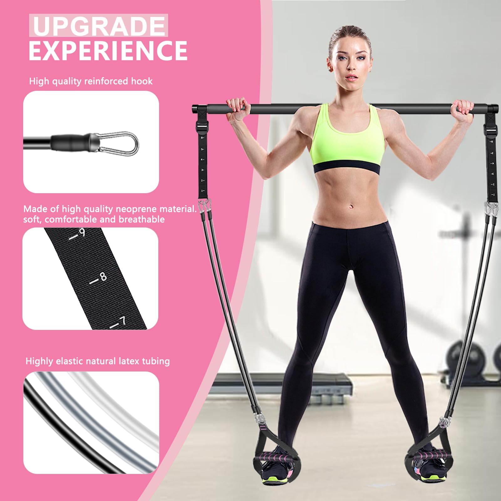 Pilates Bar Kit with Resistance Bands, Upgraded Multifunctional Screw Yoga Pilates Bar with Metal Adjustment Buckle, Portable Home Gym Pilates Bar for Women Men Full Body Workout Equipment Black…