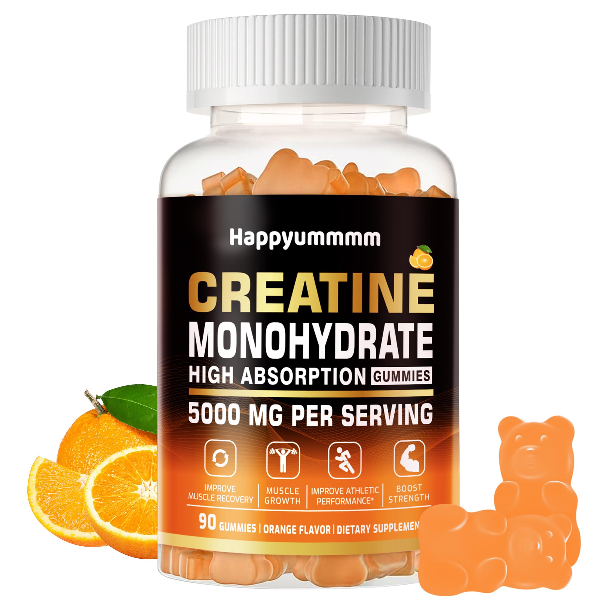 Creatine Monohydrate Gummies 5000mg for Men & Women, Chewables Creatine Monohydrate for Muscle Strength, Muscle Builder, Energy Boost, Pre-Workout Supplement(90 Count)-Strawberry.