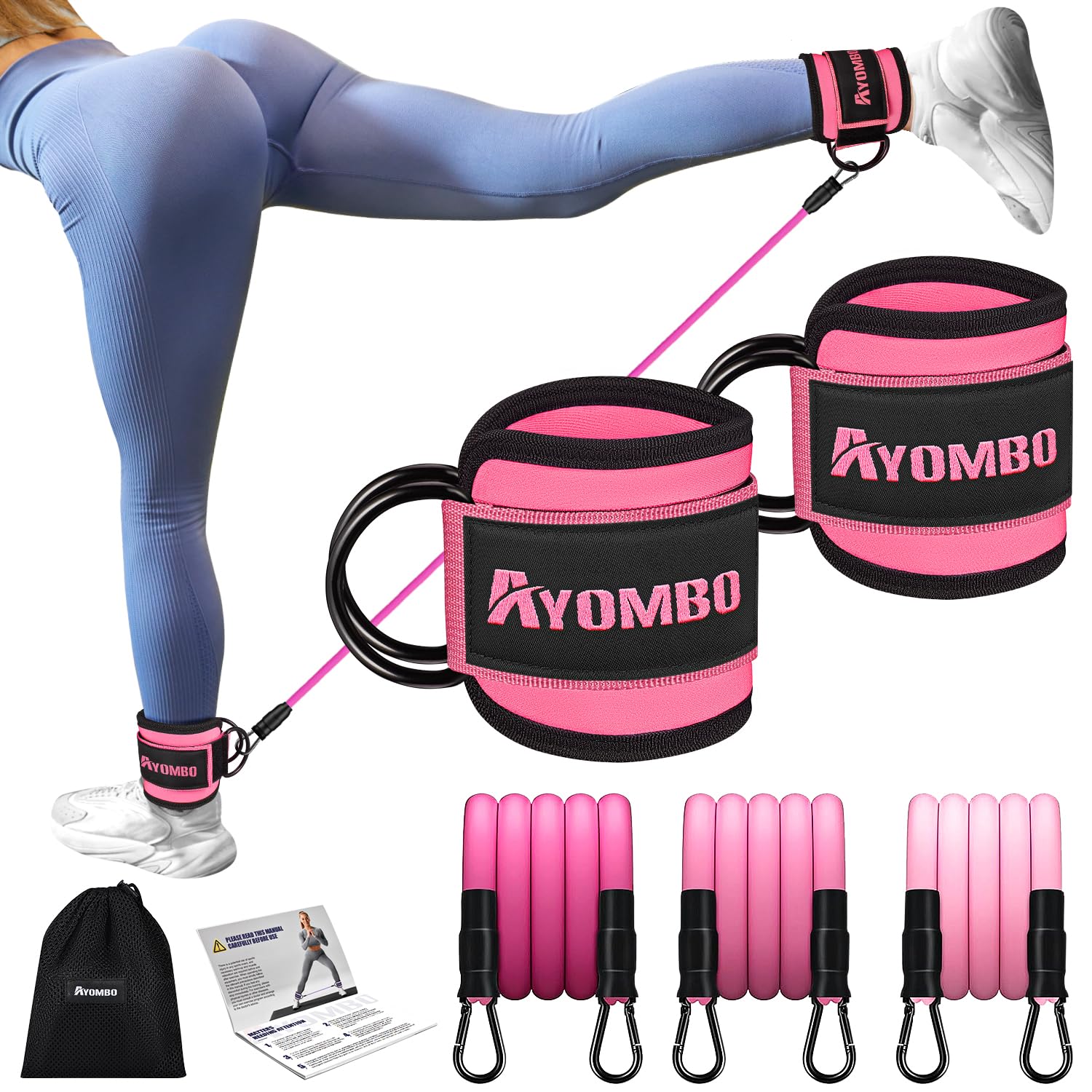 Ankle Resistance Bands with Cuffs, Home Gym Workout Equipment, Lifting Glute Butt Exercise Equipment for Women, Ankle Weights Fitness Band Set, Leg Booty Equipment for Training Perfect Body Shape