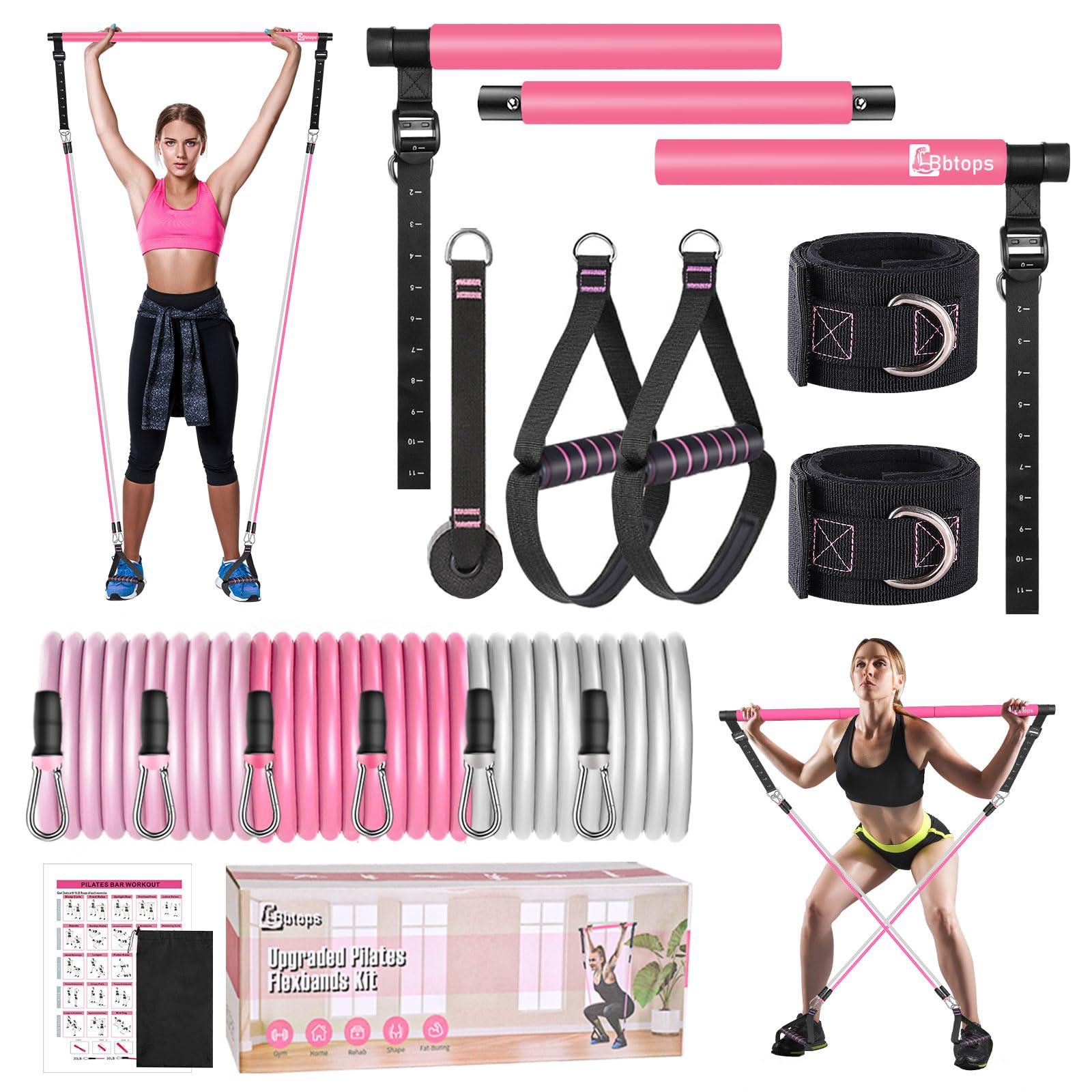 Pilates Bar Kit with Resistance Bands, Upgraded Multifunctional Screw Yoga Pilates Bar with Metal Adjustment Buckle, Portable Home Gym Pilates Bar for Women Men Full Body Workout Equipment Black…