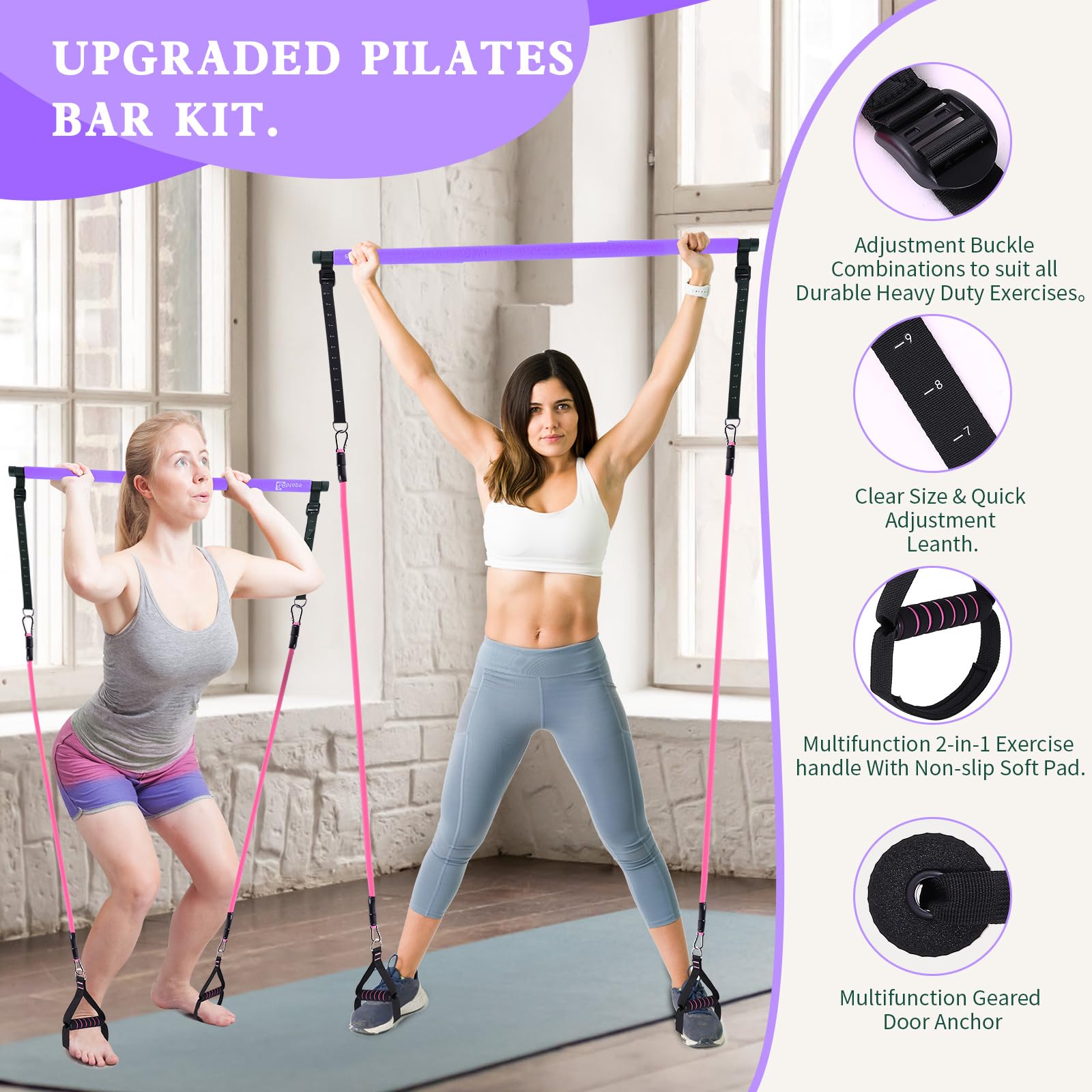 Pilates Bar Kit with Resistance Bands, Upgraded Multifunctional Screw Yoga Pilates Bar with Metal Adjustment Buckle, Portable Home Gym Pilates Bar for Women Men Full Body Workout Equipment Black…