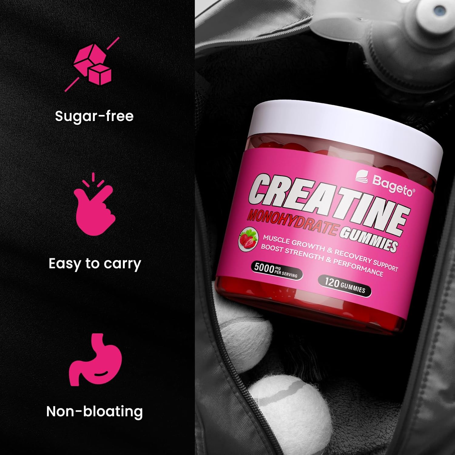 Creatine Monohydrate Gummies 5000mg for Men & Women, Gomitas de Creatina 5g Creatine Monohydrate, 0g Sugar Chewables Creatine Pre-Work Out for Muscle Strength, Vegan,120 Count (120 Count, Strawberry)