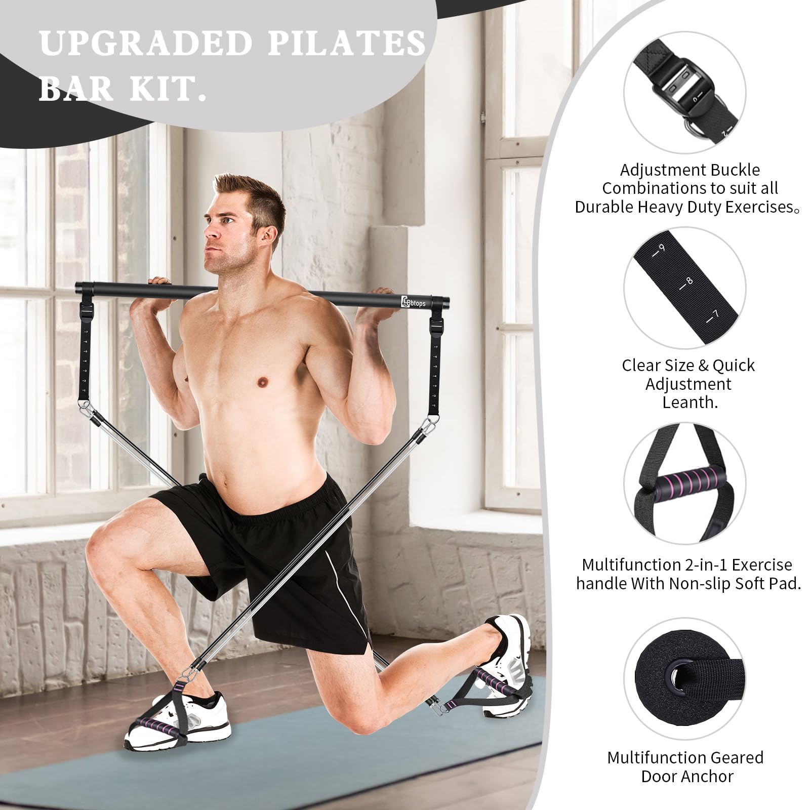 Pilates Bar Kit with Resistance Bands, Upgraded Multifunctional Screw Yoga Pilates Bar with Metal Adjustment Buckle, Portable Home Gym Pilates Bar for Women Men Full Body Workout Equipment Black…