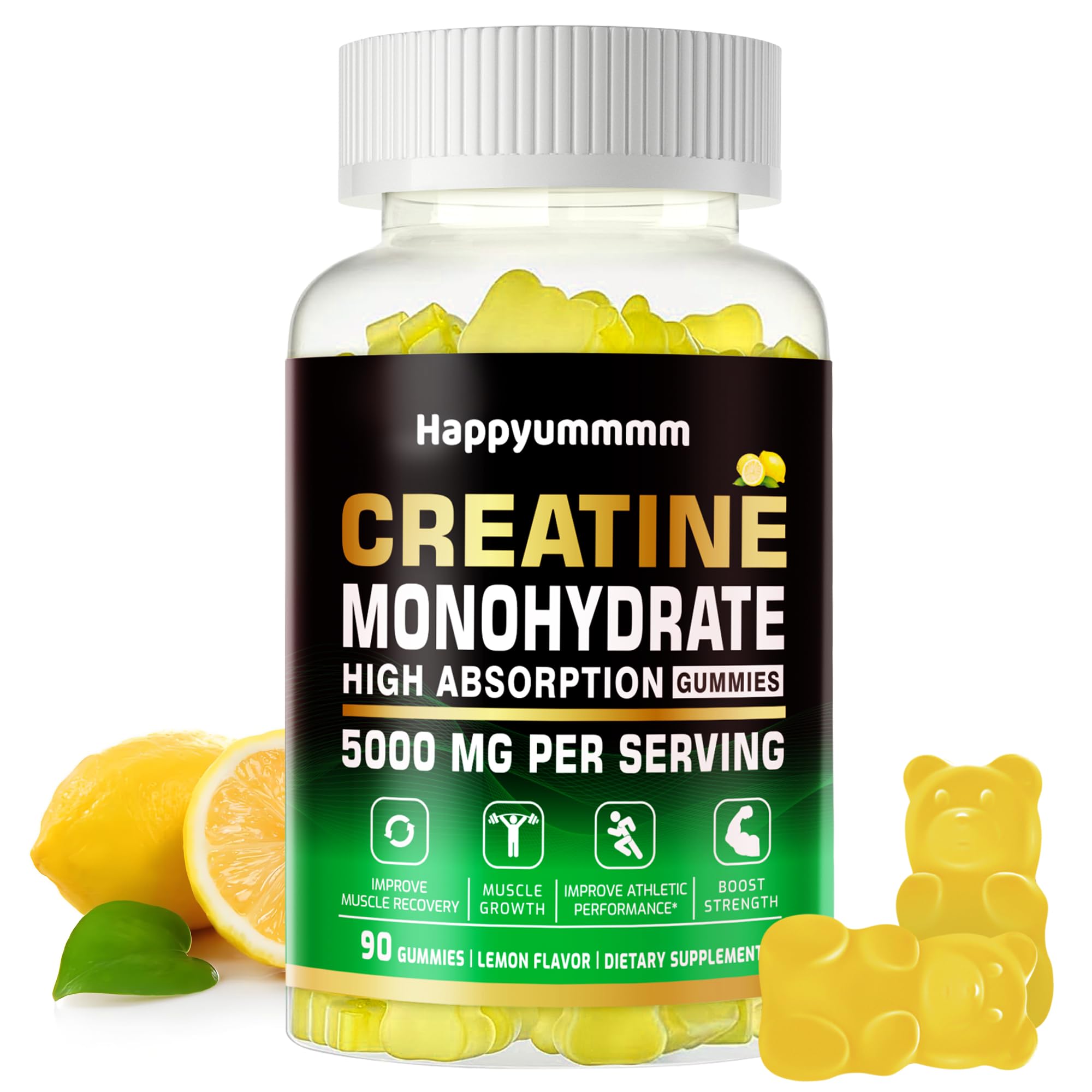 Creatine Monohydrate Gummies 5000mg for Men & Women, Chewables Creatine Monohydrate for Muscle Strength, Muscle Builder, Energy Boost, Pre-Workout Supplement(90 Count)-Strawberry.