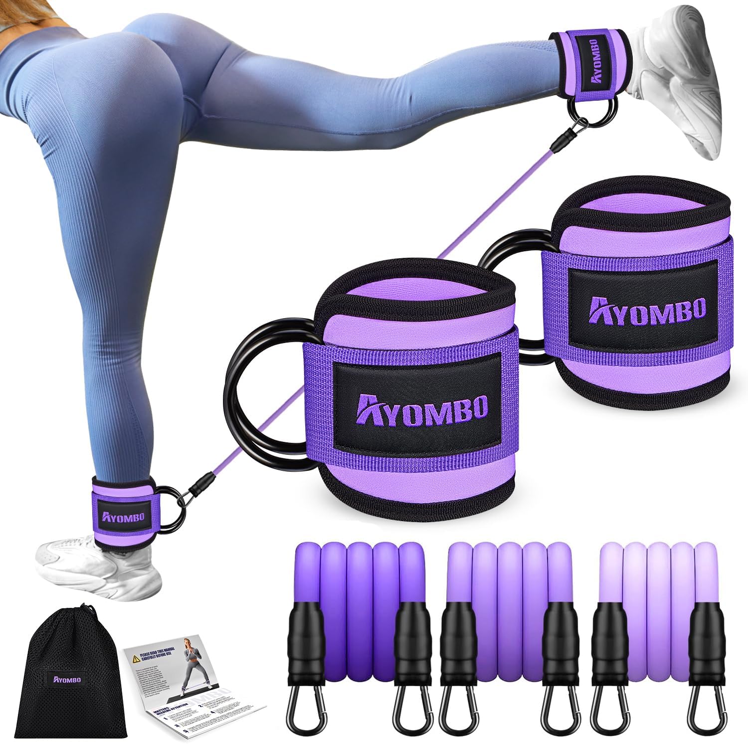 Ankle Resistance Bands with Cuffs, Home Gym Workout Equipment, Lifting Glute Butt Exercise Equipment for Women, Ankle Weights Fitness Band Set, Leg Booty Equipment for Training Perfect Body Shape