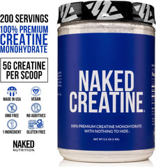 Pure Creatine Monohydrate – 200 Servings - 1,000 Grams, 2.2lb Bulk, Vegan, Non-GMO, Gluten Free, Soy Free. Aid Strength Gains, No Artificial Ingredients - Naked CREATINE