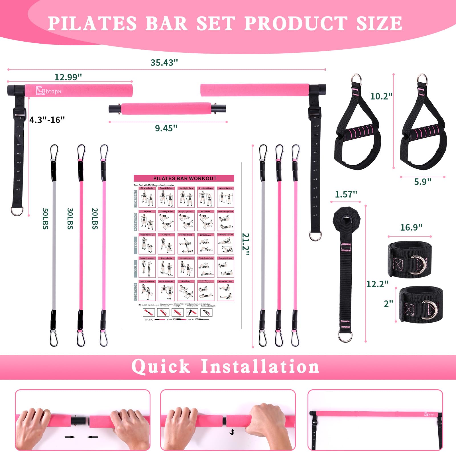 Pilates Bar Kit with Resistance Bands, Upgraded Multifunctional Screw Yoga Pilates Bar with Metal Adjustment Buckle, Portable Home Gym Pilates Bar for Women Men Full Body Workout Equipment Black…