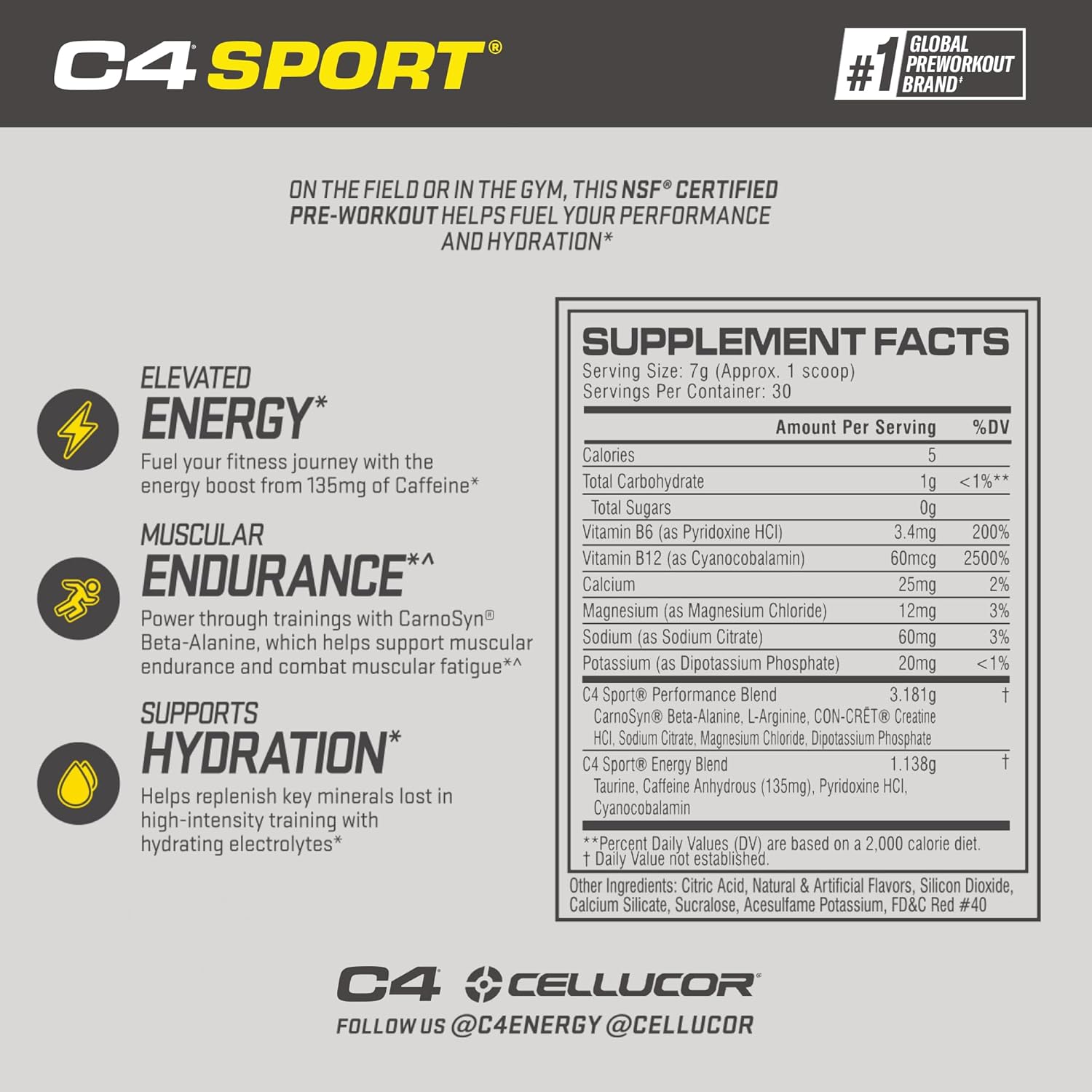 Cellucor C4 Sport Pre Workout Powder Fruit Punch - NSF Certified for Sport | 30 Servings, Packaging may vary.