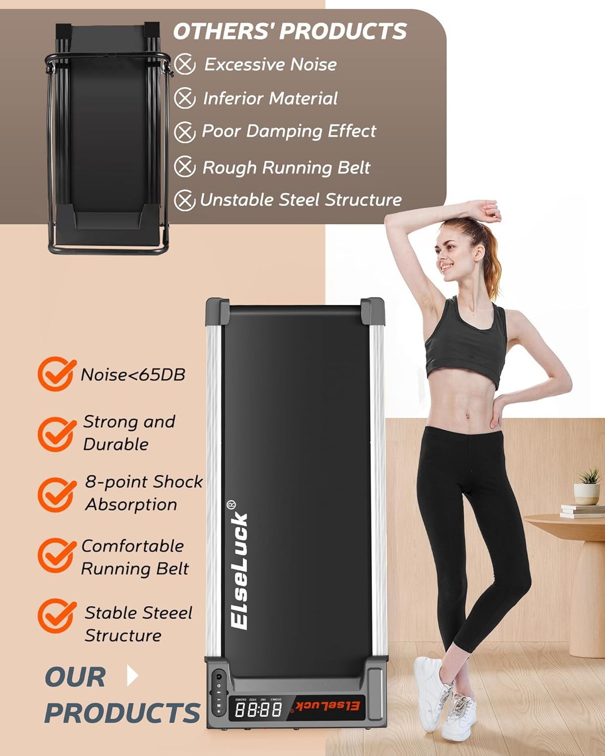 Elseluck Walking Pad, Under Desk Treadmill for Home Office, 2 in 1 Portable Walking Treadmill with Remote Control, Walking Jogging Machine in LED Display
