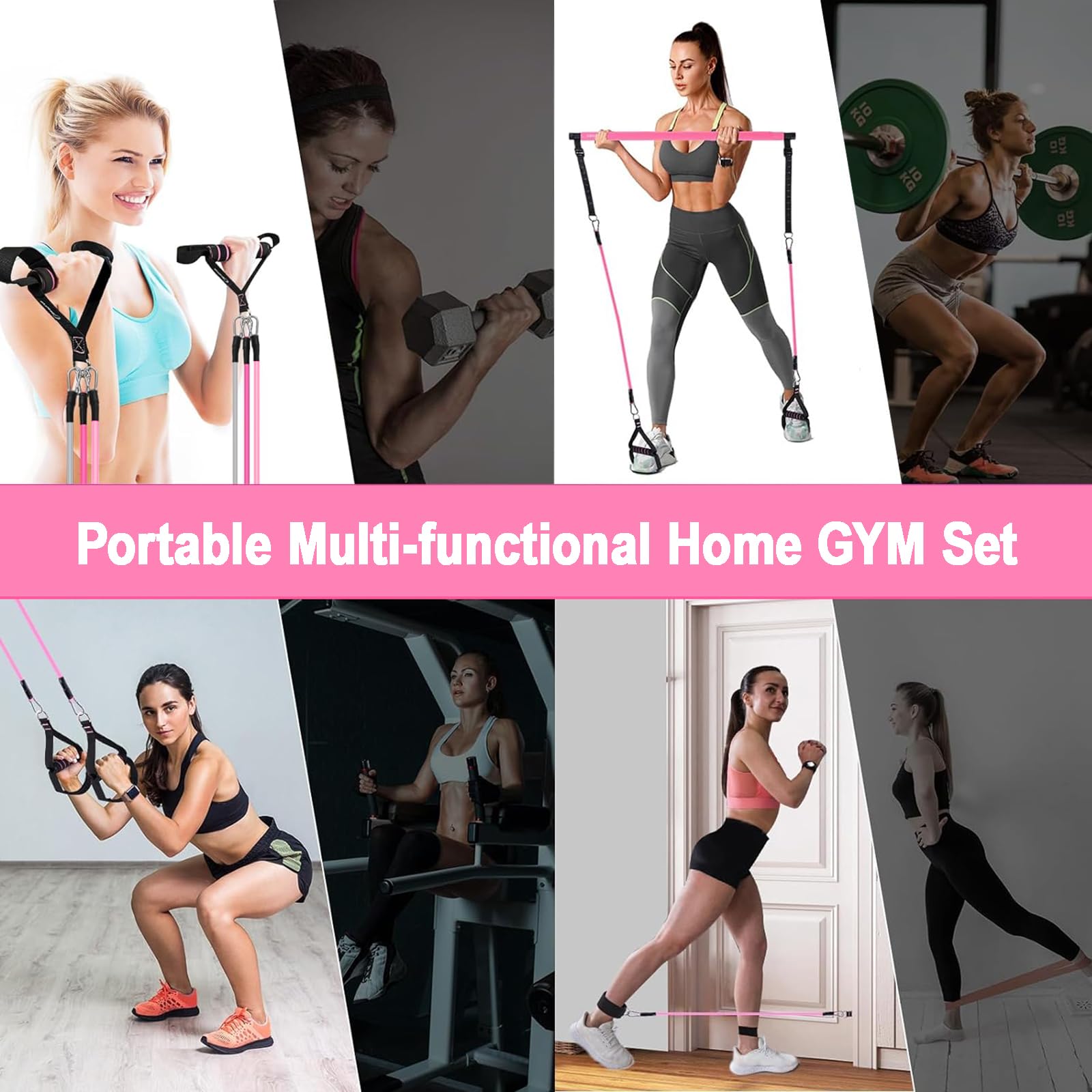 Pilates Bar Kit with Resistance Bands, Upgraded Multifunctional Screw Yoga Pilates Bar with Metal Adjustment Buckle, Portable Home Gym Pilates Bar for Women Men Full Body Workout Equipment Black…