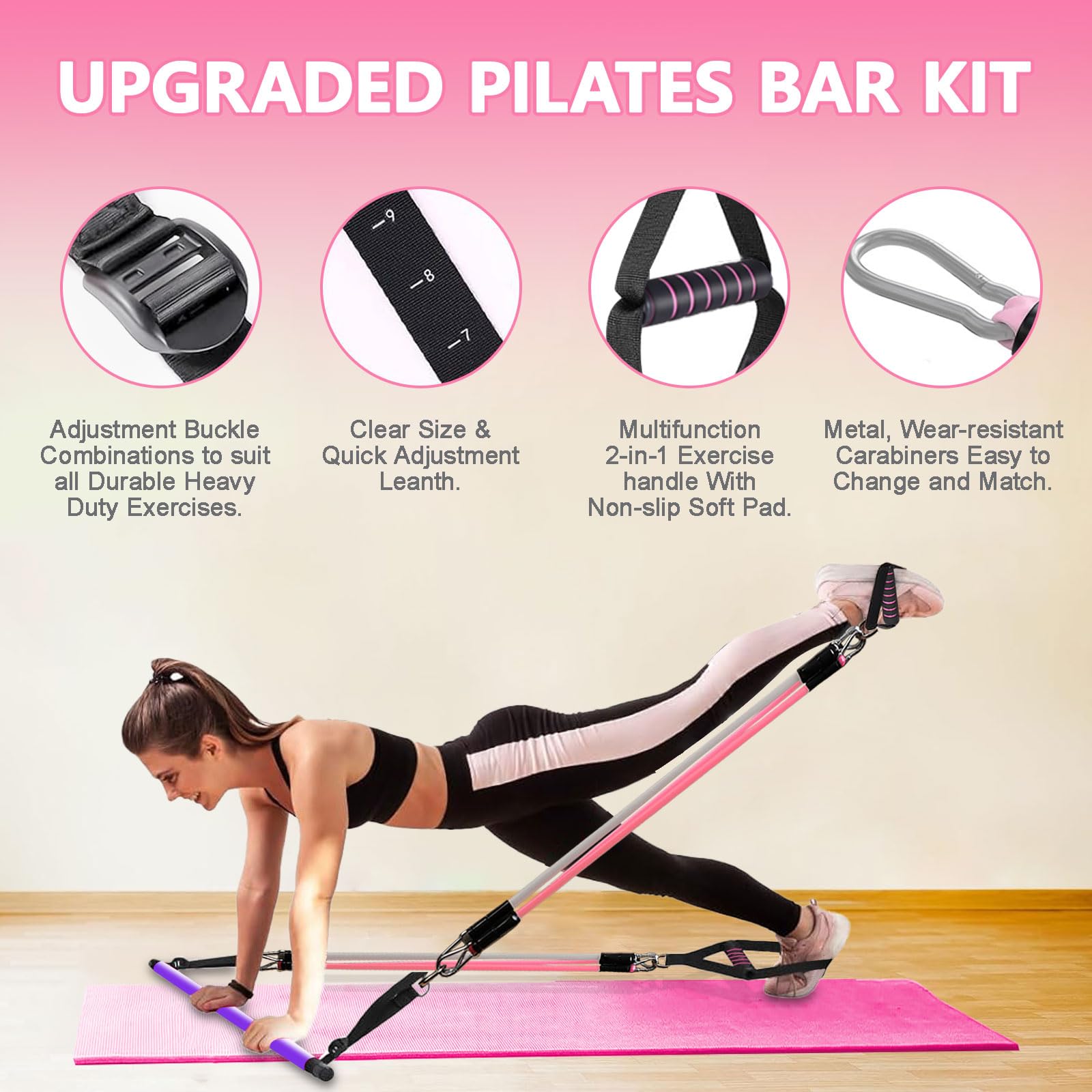 Pilates Bar Kit with Resistance Bands, Upgraded Multifunctional Screw Yoga Pilates Bar with Metal Adjustment Buckle, Portable Home Gym Pilates Bar for Women Men Full Body Workout Equipment Black…