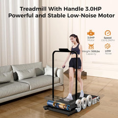 Walking Pad with Handle, 3.0HP Walking pad Treadmill, 3 in 1 Portable Under Desk Treadmill for Home,Treadmil with Handle Bar,Small Treadmills,Foldable Treadmills with Remote Control,LED Display