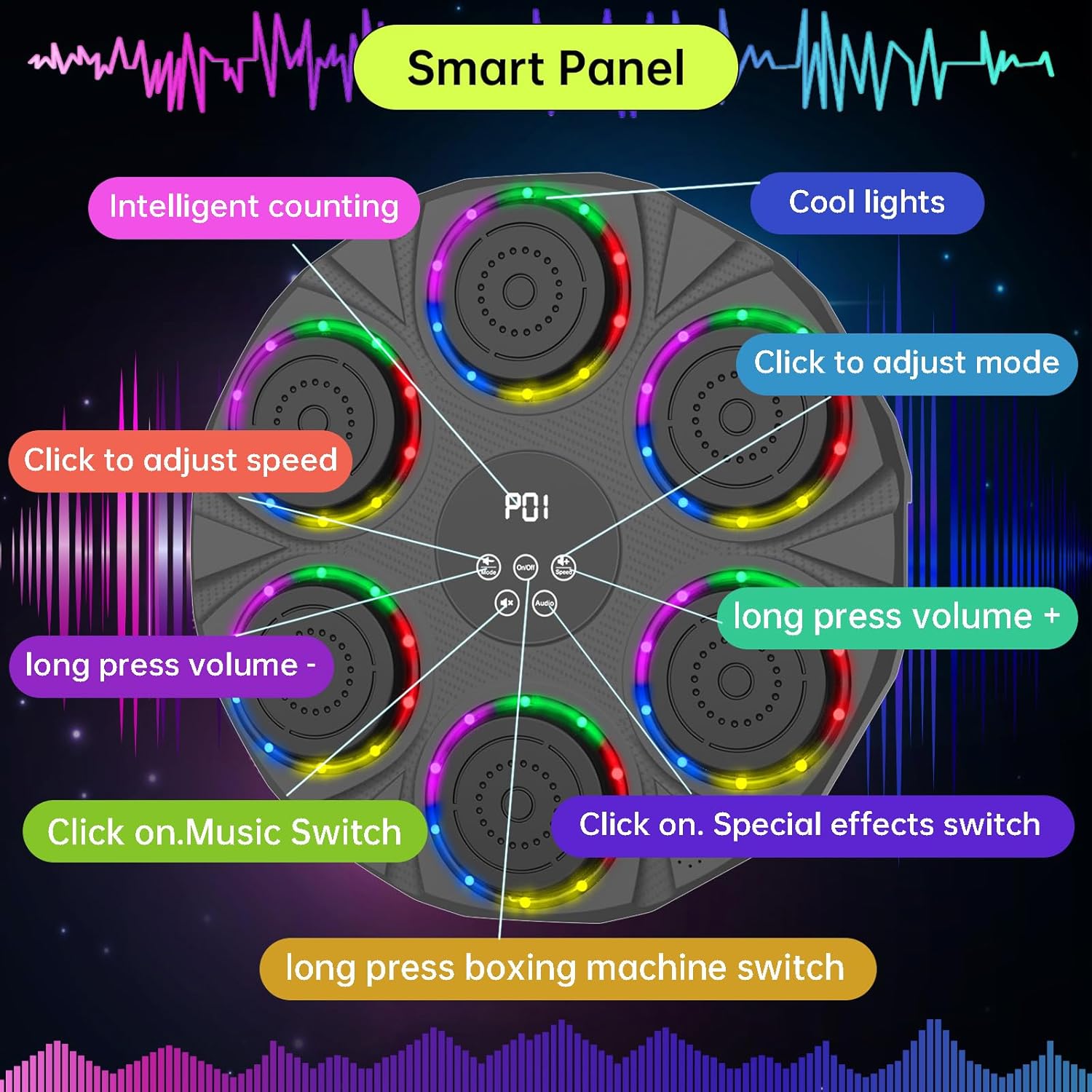 Music Boxing Machine Wall Mounted Smart Bluetooth Boxing Equipment for Boxing Enthusiasts （2 Pairs Gloves）