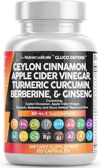 Clean Nutraceuticals Ceylon Cinnamon Turmeric Apple Cider Vinegar Ginseng Berberine Plus Bitter Melon Gymnema Milk Thistle Fenugreek