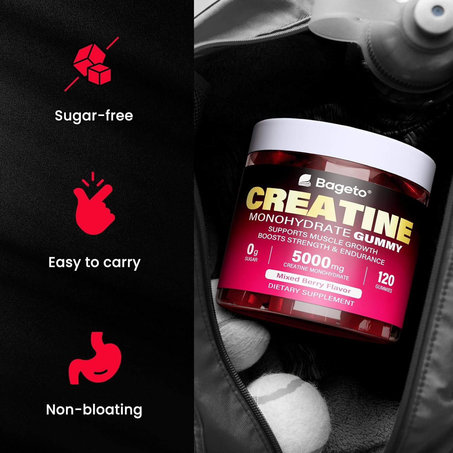 Creatine Monohydrate Gummies 5000mg for Men & Women, 120 Count Creatine for Enhanced Muscle Growth, Strength, and Recovery, Sugar Free Pre-Workout Supplement-Mixedberry Flavor