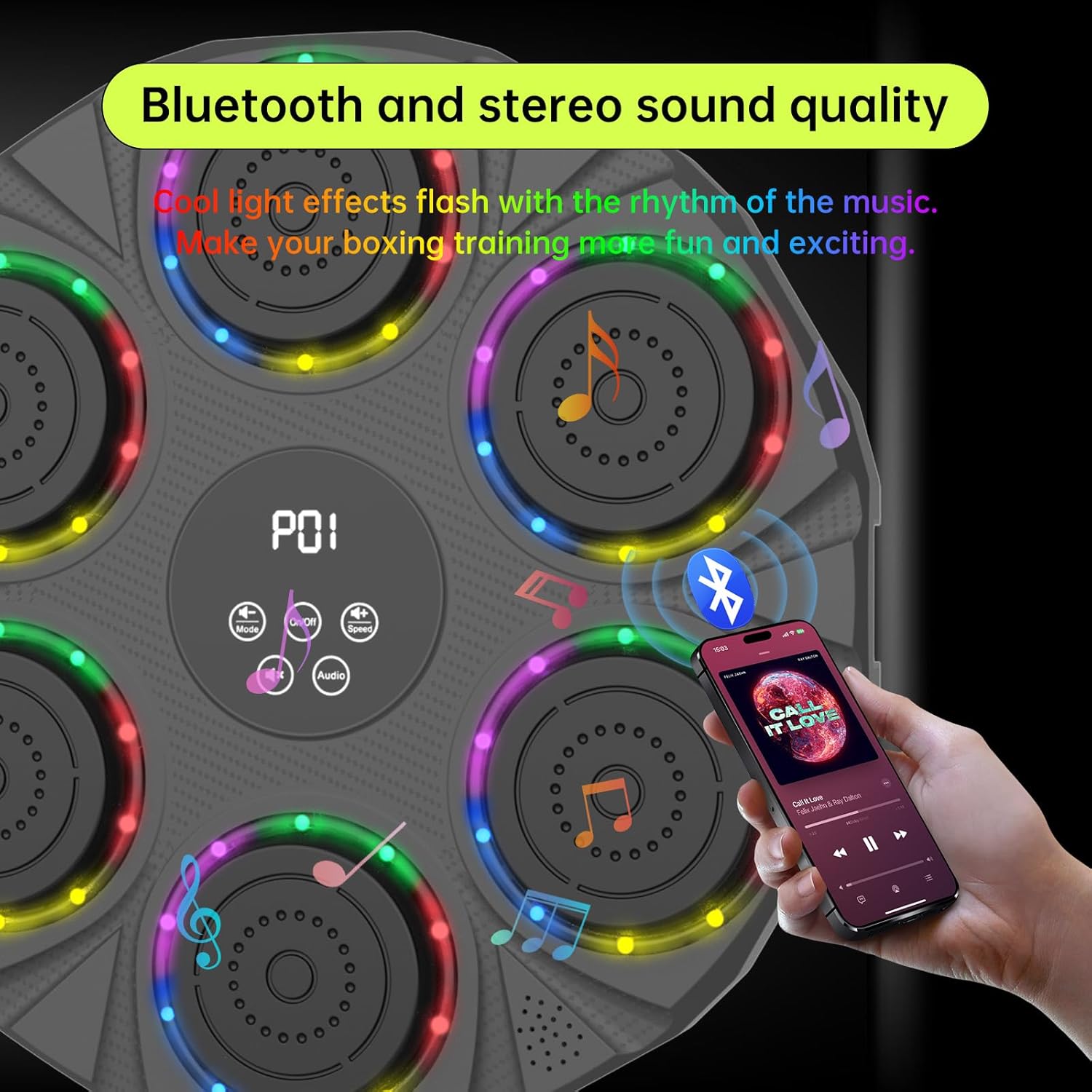 Music Boxing Machine Wall Mounted Smart Bluetooth Boxing Equipment for Boxing Enthusiasts （2 Pairs Gloves）