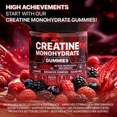 Creatine Monohydrate Gummies Complex 8000mg with L-Carnitine & Taurine, Flavored Creatine for Women and Men with Raspberry & Blackberry Taste, Pre Workout Gummies for Men and Women - 120pcs