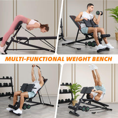 OPPSDECOR Adjustable Weight Bench with Hyper Back Extension, Preacher Curl, Roman Chair, Ab Sit up Bench for Full Body Workout, 900LBS Workout Bench, All-in-One Bench Press for Home Gym Equipment