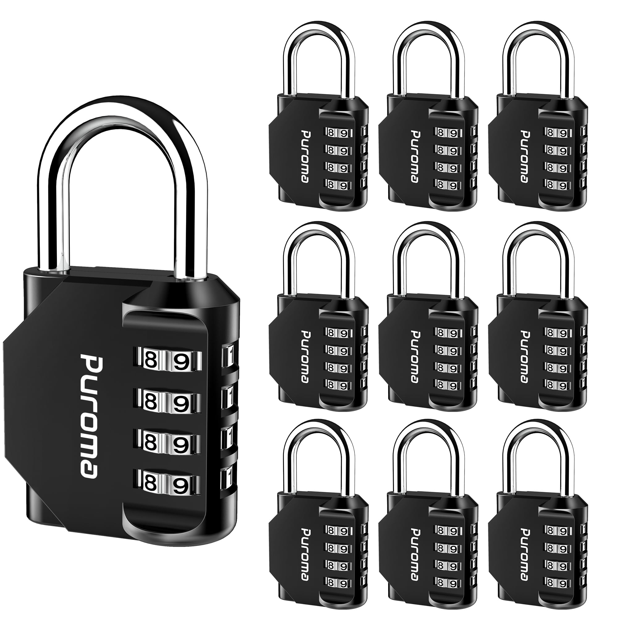 Puroma 2 Pack Combination Lock 4 Digit Locker Lock Outdoor Waterproof Padlock for School Gym Locker, Sports Locker, Fence, Toolbox, Gate, Case, Hasp Storage (Black)