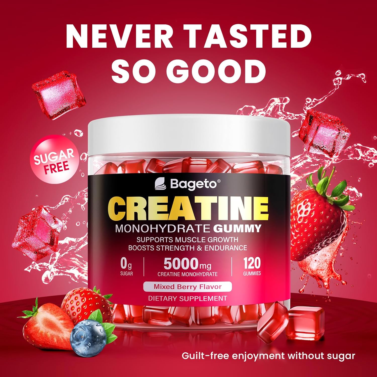 Creatine Monohydrate Gummies 5000mg for Men & Women, 120 Count Creatine for Enhanced Muscle Growth, Strength, and Recovery, Sugar Free Pre-Workout Supplement-Mixedberry Flavor