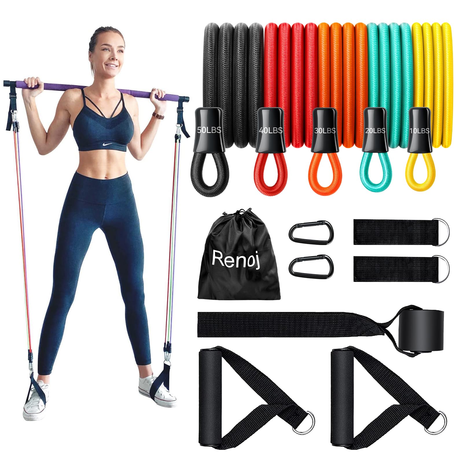 Renoj Resistance Bands, Exercise Workout Bands for Women and Men, 3 Set of Stretch Bands for Booty Legs, Pilates Flexbands