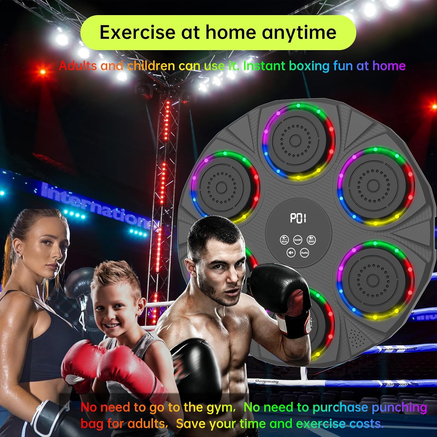 Music Boxing Machine Wall Mounted Smart Bluetooth Boxing Equipment for Boxing Enthusiasts （2 Pairs Gloves）