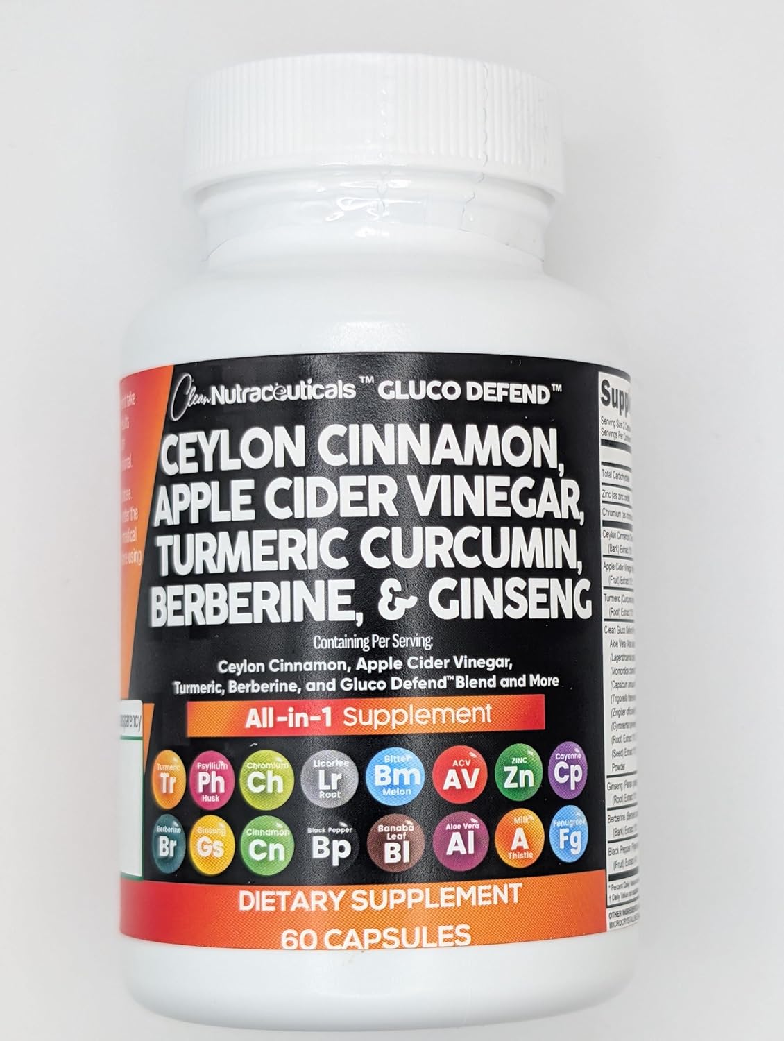 Clean Nutraceuticals Ceylon Cinnamon Turmeric Apple Cider Vinegar Ginseng Berberine Plus Bitter Melon Gymnema Milk Thistle Fenugreek