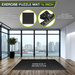 ProsourceFit Puzzle Exercise Mat ½ in, EVA Interlocking Foam Floor Tiles for Home Gym, Mat for Home Workout Equipment, Floor Padding for Kids, Black, 24 in x 24 in x ½ in, 48 Sq Ft - 12 Tiles