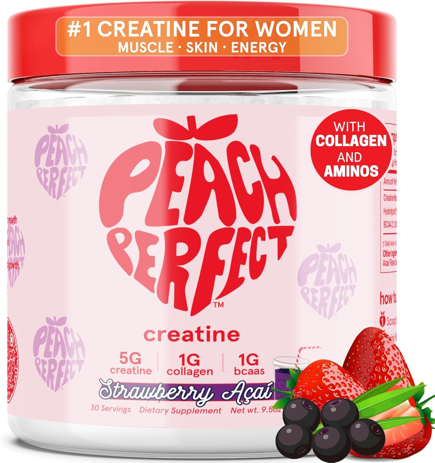 Creatine Monohydrate Powder, Pink Lemonade, Glute Builder Creatine for Women with Collagen, BCAAs, 5g Vegan Micronized Creatine per Serving, for Energy, Muscle Support, 30 Servings