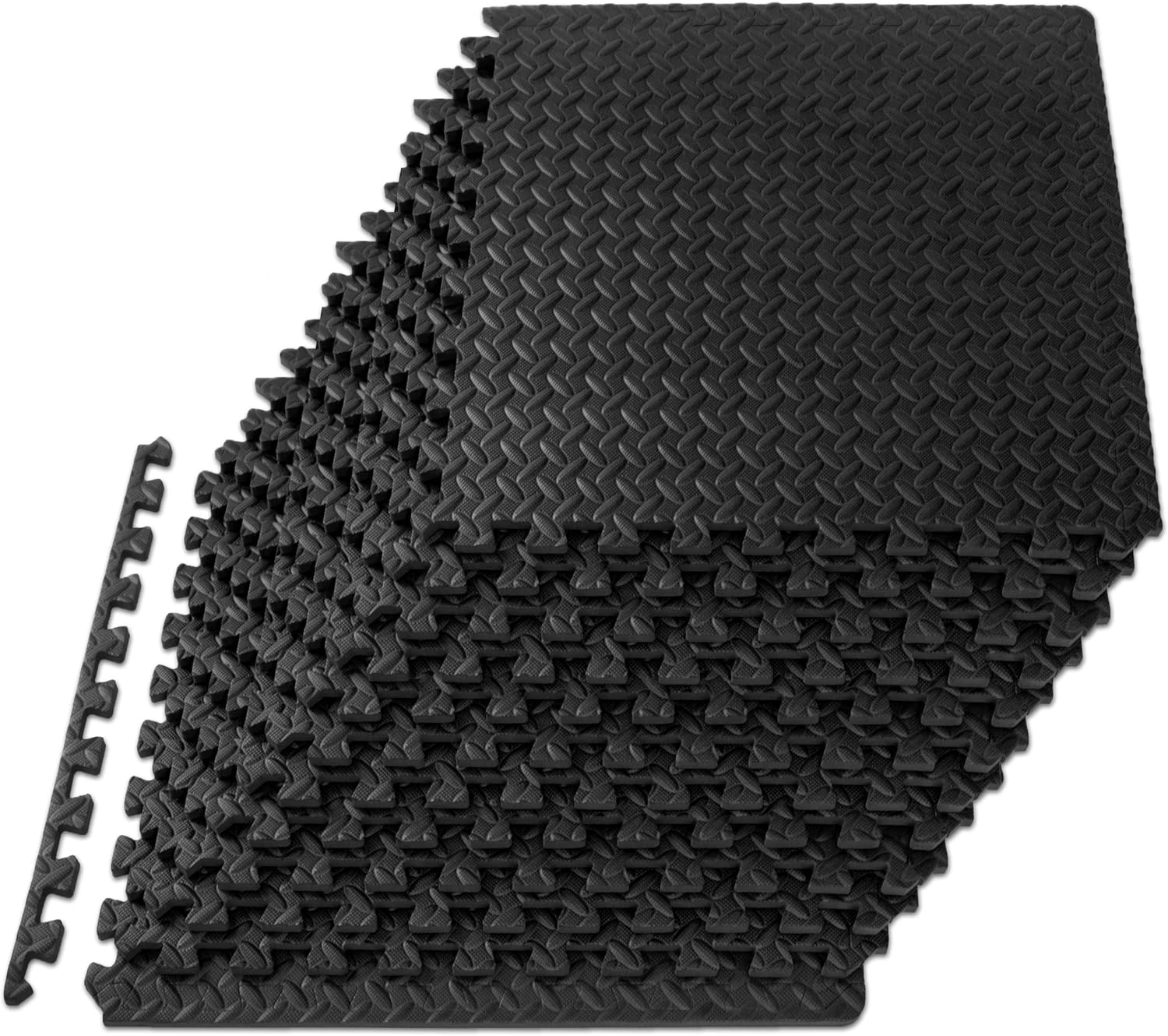 ProsourceFit Puzzle Exercise Mat ½ in, EVA Interlocking Foam Floor Tiles for Home Gym, Mat for Home Workout Equipment, Floor Padding for Kids, Black, 24 in x 24 in x ½ in, 48 Sq Ft - 12 Tiles