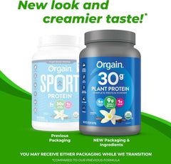 Orgain Organic 30g Vegan Protein Powder, Vanilla, 9g EAAs + BCAAs, Plant Protein, 4g Prebiotic + Fiber, 1g Sugar, Pre-Workout, Muscle Support + Recovery, PMV - 2.01lb (Packaging May Vary)