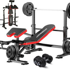 OPPSDECOR 660lbs 6 in 1 Weight Bench Set with Squat Rack Adjustable Workout Bench with Leg Developer Preacher Curl Rack Fitness Strength Training for Home Gym